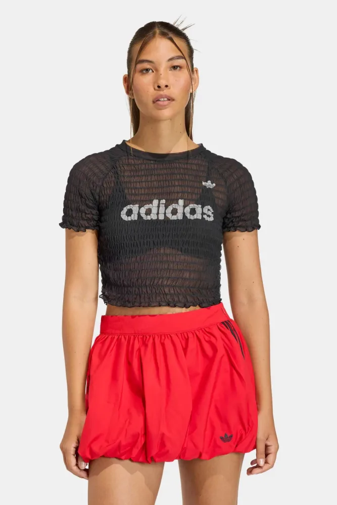 Adidas Originals Gesmoktes Crop T-Shirt - Black S Damen
