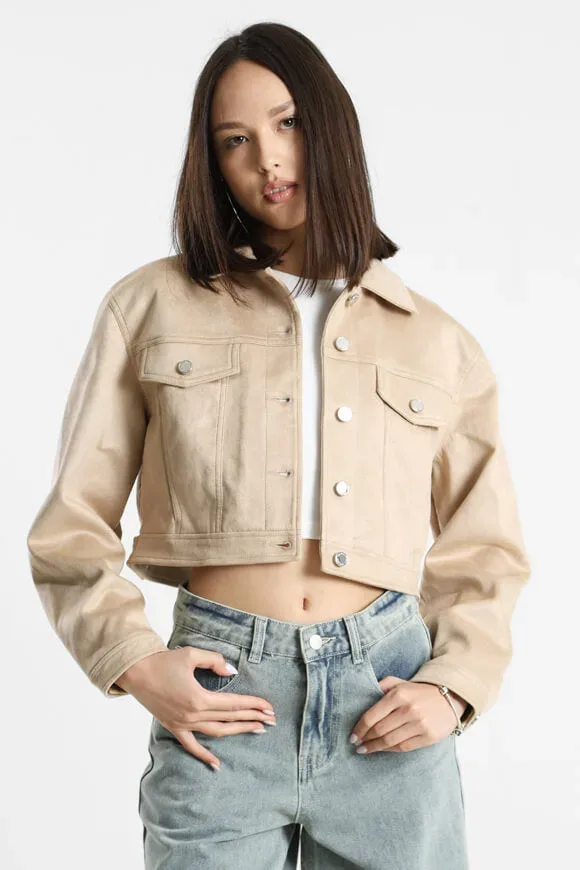 Tally Weijl Crop Kunstwildleder Jacke - Light Beige M Damen