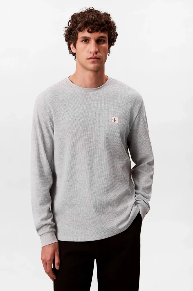 Calvin Klein Jeans Langarmshirt aus Waffelstoff - Heroic Grey Heather M Herren