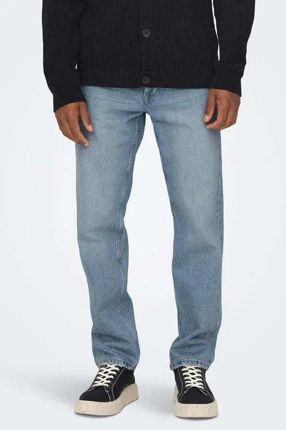 Only & Sons Edge Straight Loose Fit Jeans L32 - Light Blue Denim 32/32 Herren