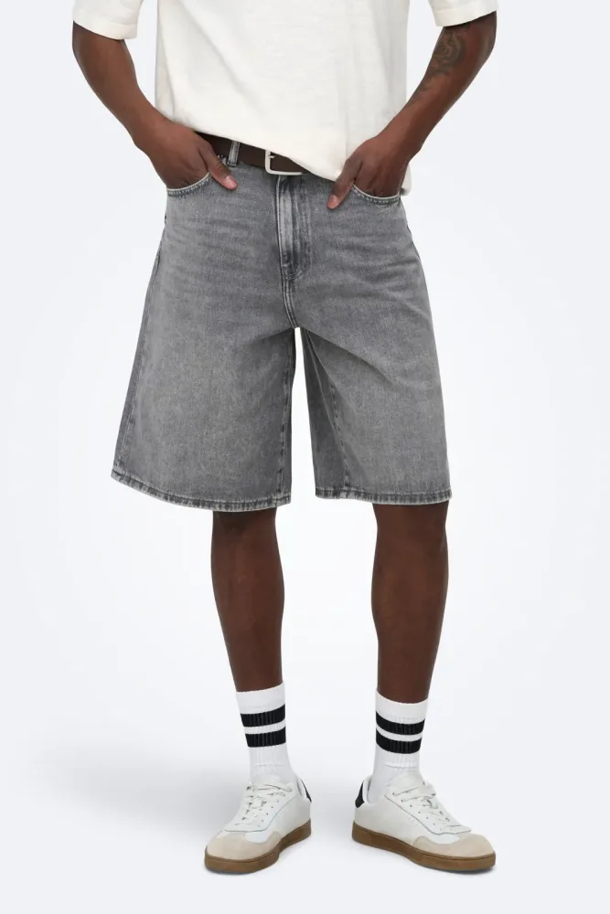 Only & Sons ONSCARL Balloon Fit Jeans Bermudashorts - Medium Grey L Herren