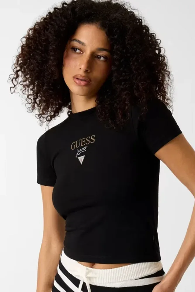 Guess Jeans Crop T-Shirt - Black M Damen