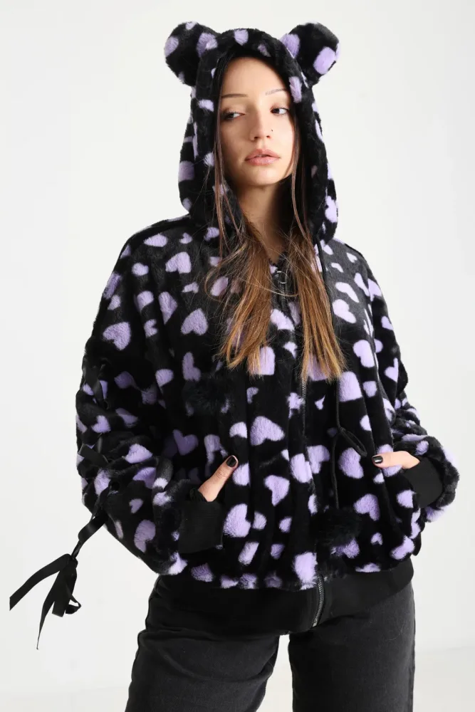 Banned Nanami Kunstpelzjacke - Black + Purple S Damen