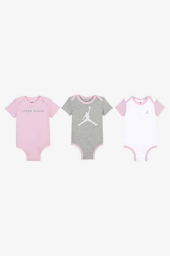 Jordan Dreierpack Baby Bodys - Pink Foam + Grey Heather + White 9m