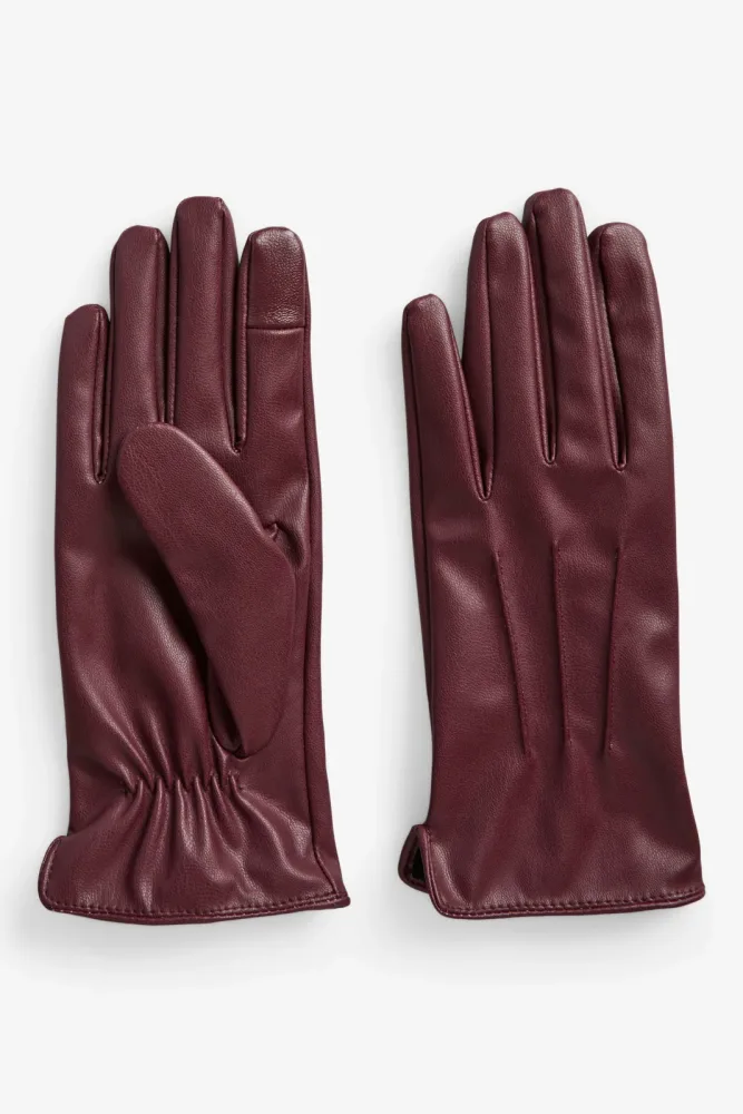 Pieces PCCELLIE Touchscreen Kunstleder Handschuhe - Tawny Port L Damen