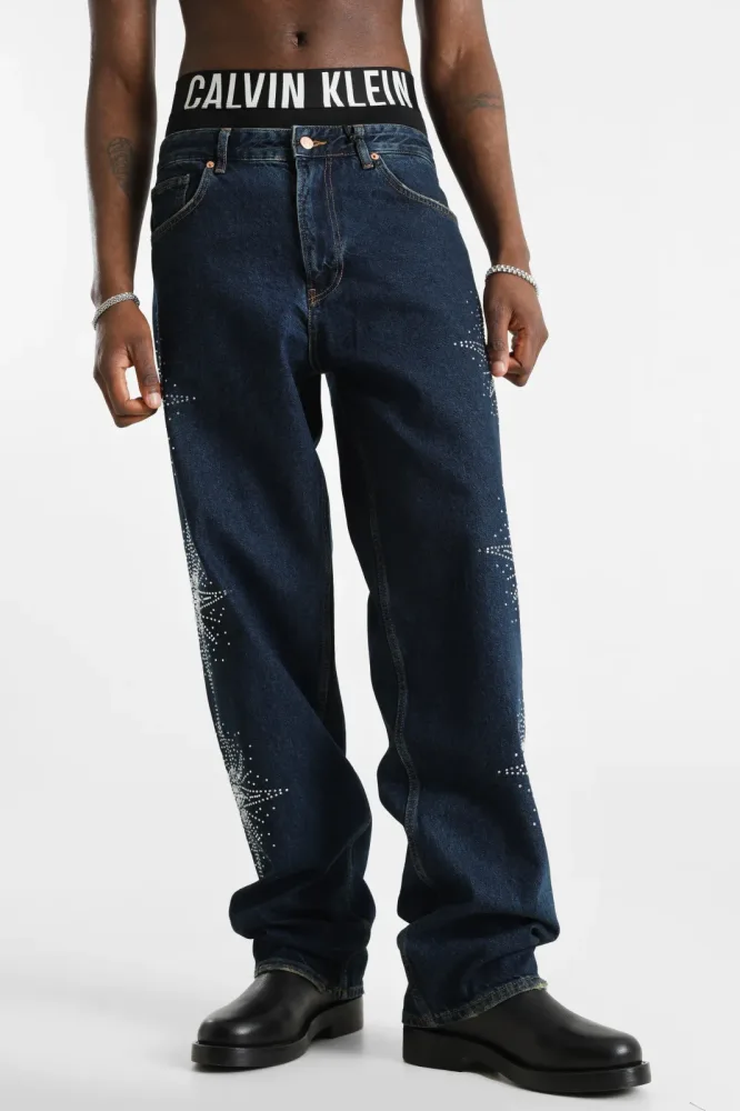 2Y Premium Loose Fit Jeans mit Strass - Dark Blue Denim 31 Herren