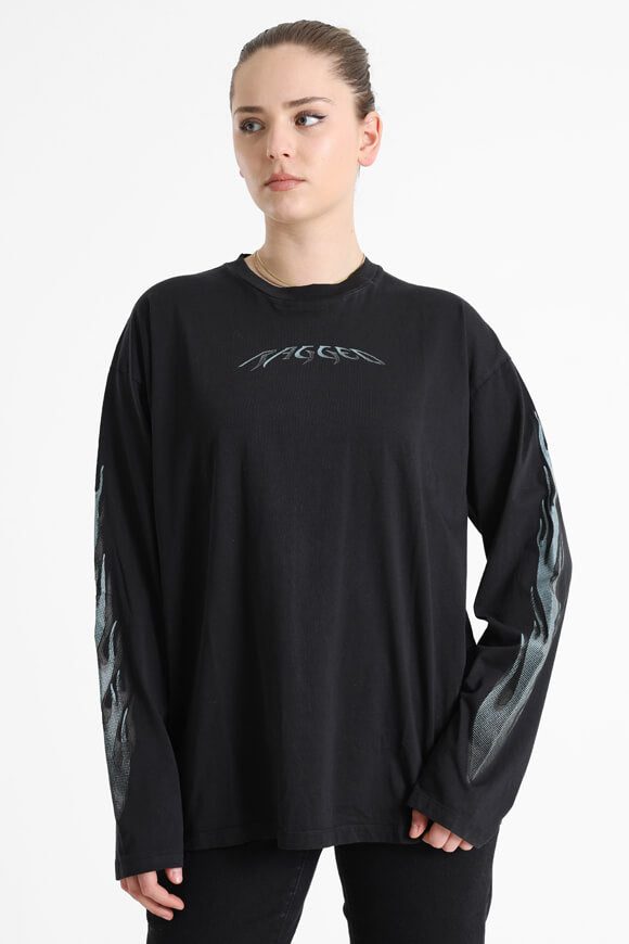 The Ragged Priest Nitric Oversize Langarmshirt - Black + Blue S Damen