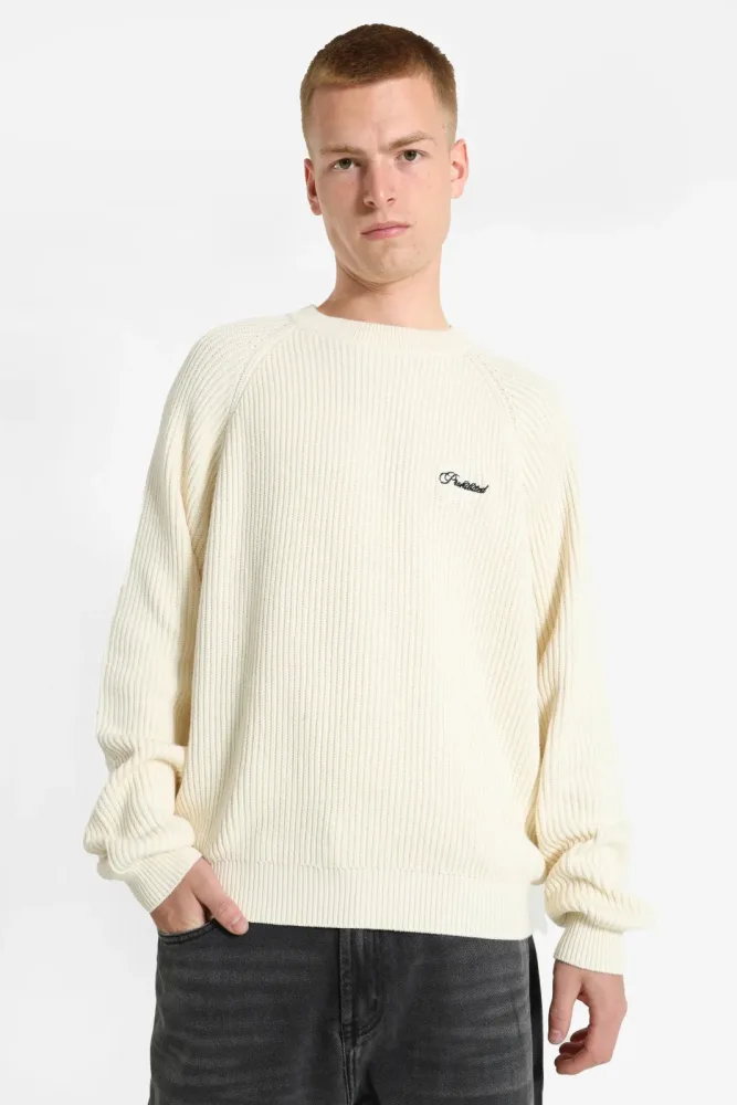 Prohibited Campus Gerippter Strickpullover - Cream S Herren