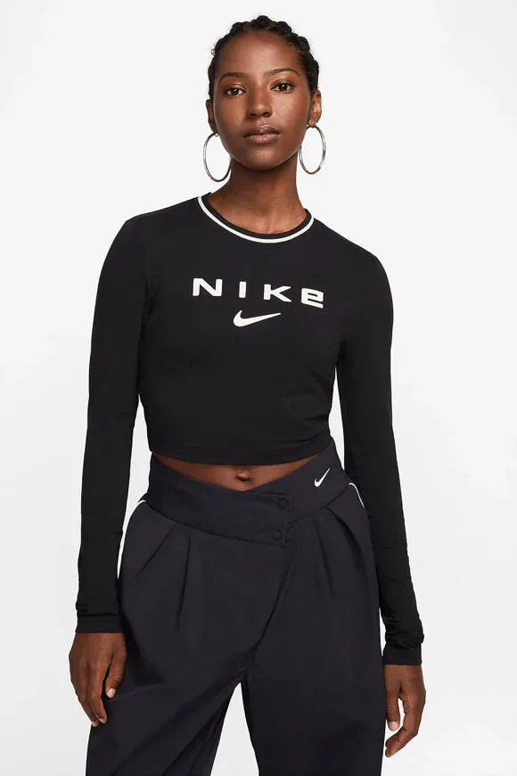 Nike Crop Langarmshirt - Black M Damen