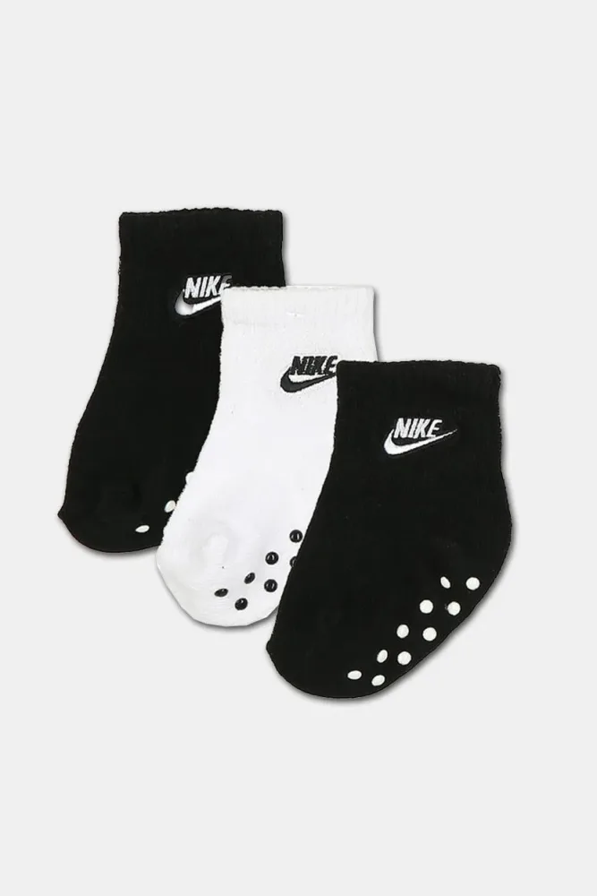 Nike Dreierpack  Anti-Rutsch Baby Socken - Weiss + Schwarz EU15