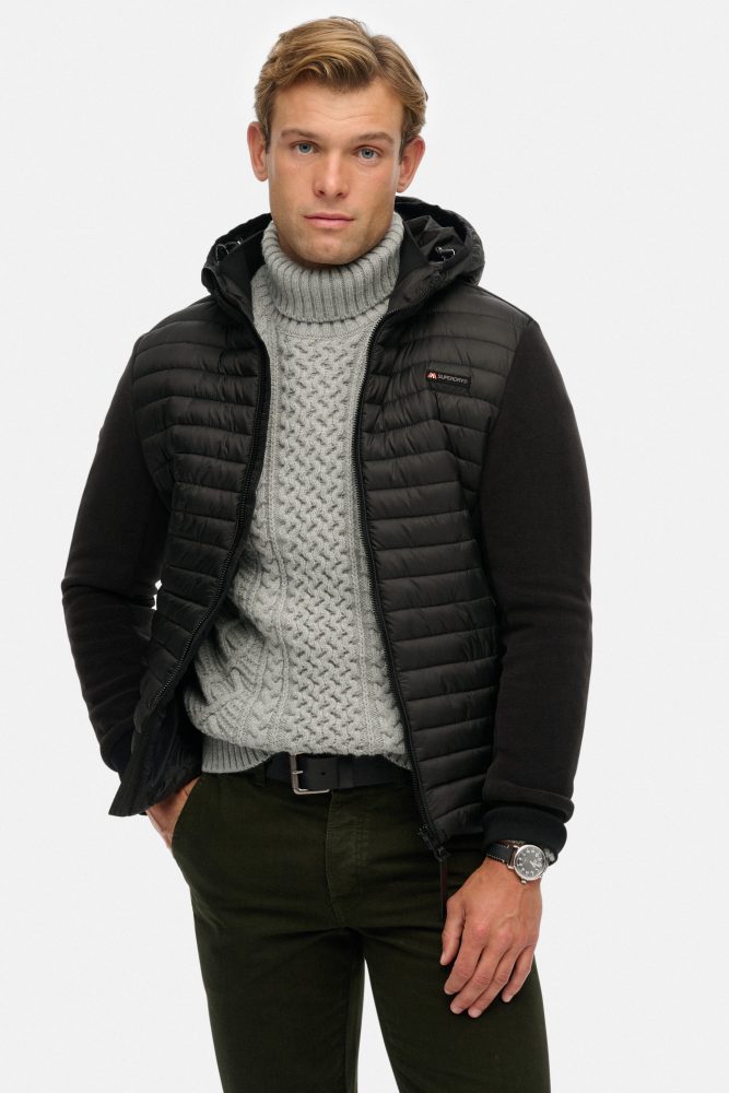 Superdry Gesteppte Nylon & Fleecejacke - Black XL Herren