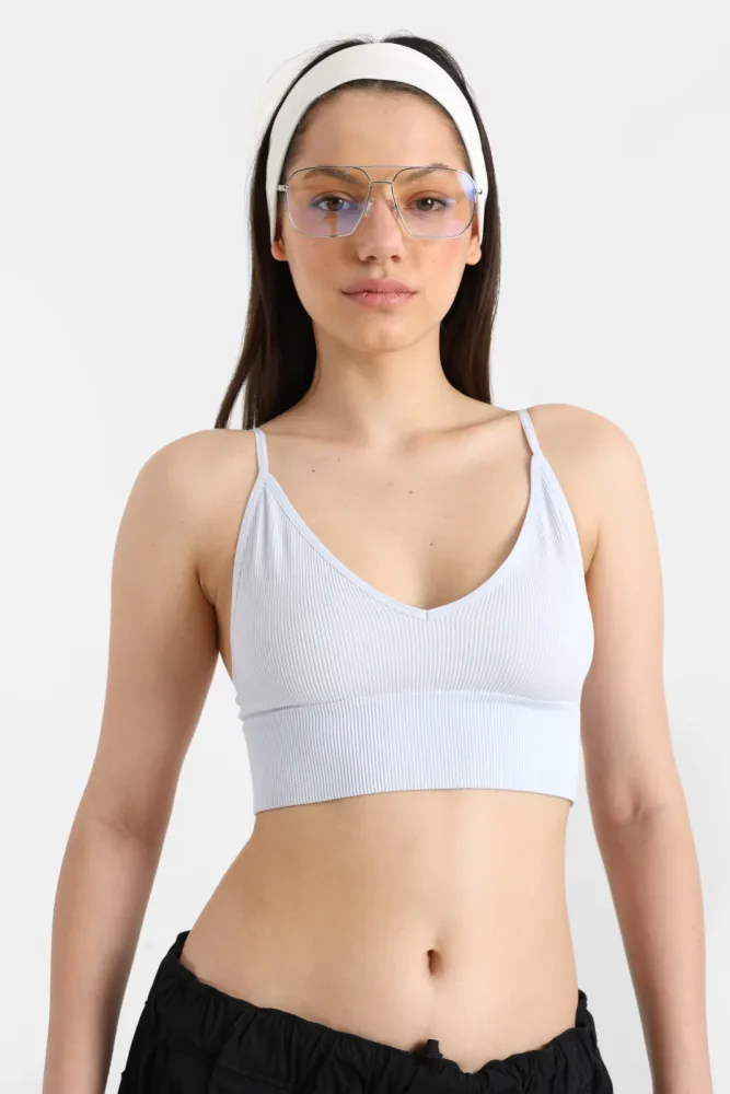 Only ONLVICKY Geripptes Crop Top - Ancient Water M/L Damen