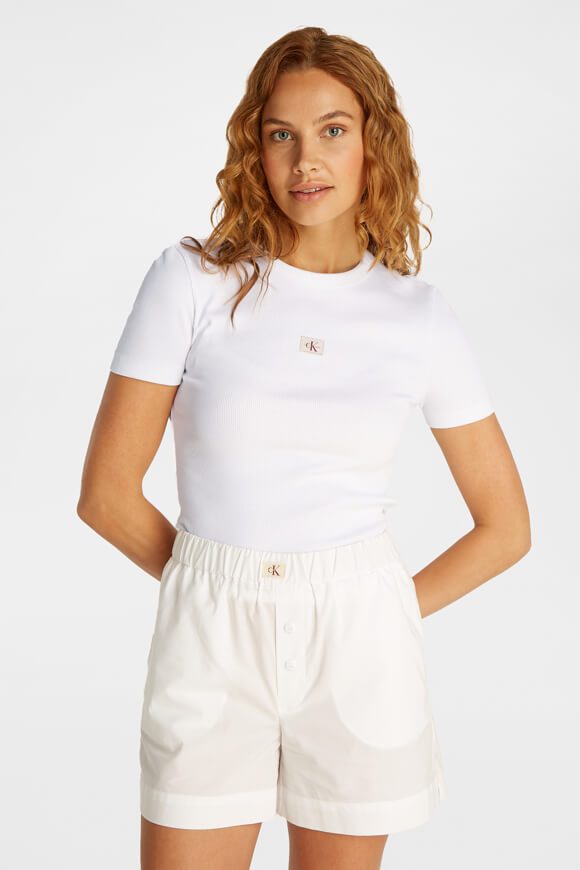 Calvin Klein Jeans Geripptes T-Shirt - Brilliant White S Damen