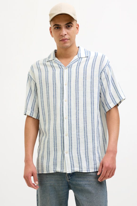 Jack & Jones JJEENZO STRIPE RESORT Strukturiertes Oversize Hemd - White S Herren