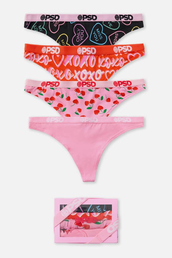 PSD Underwear Viererpack Strings - Black + Red + Pink S Damen