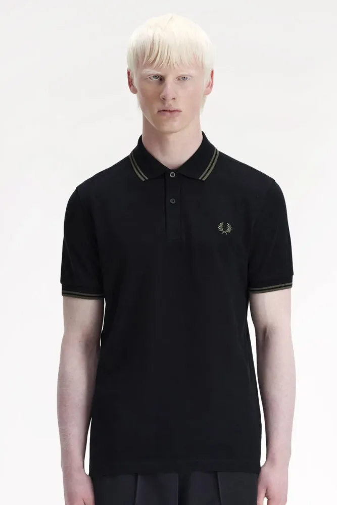 Fred Perry Twin Tipped Poloshirt - Black + Field Green L Herren