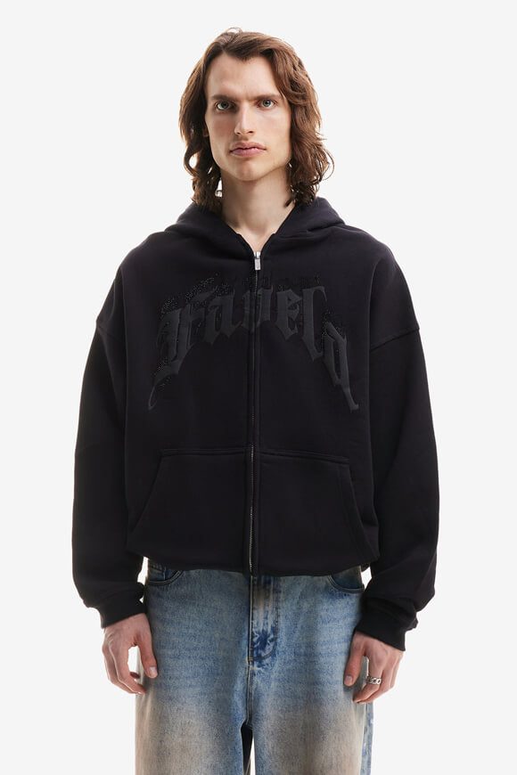 Favela Aves Rhinestone Oversize Kapuzensweatjacke - Black M Herren