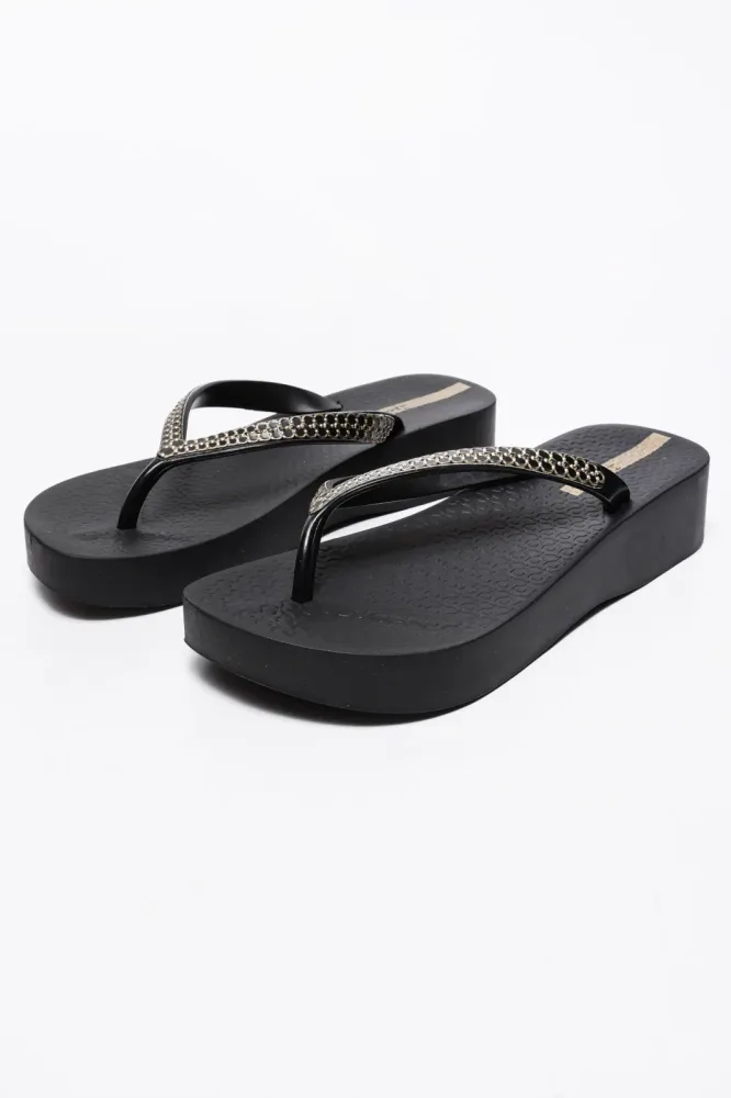 Ipanema Flip Flops mit Keilabsatz - Black + Gold EU38 Damen