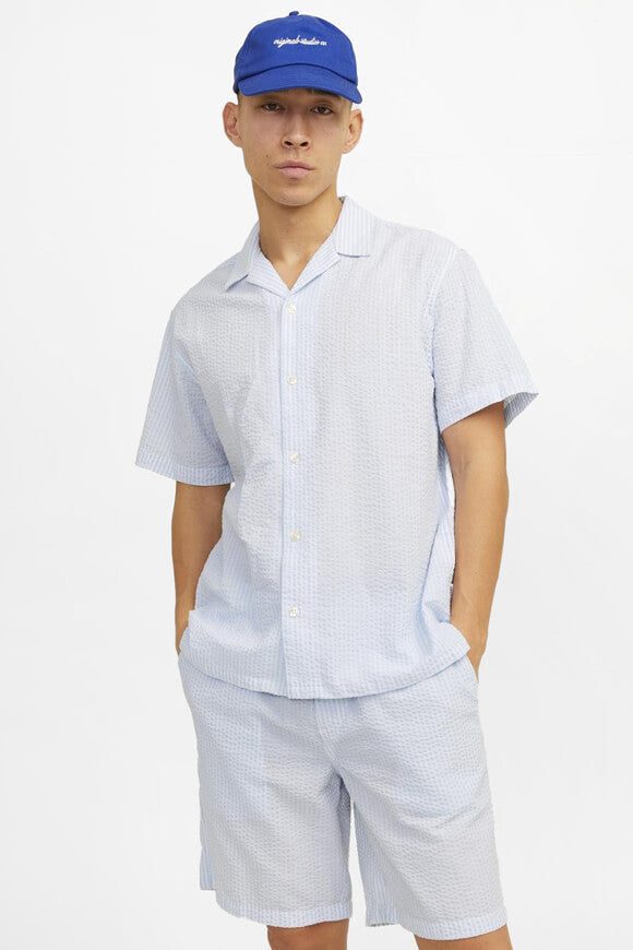 Jack & Jones Oversize Hemd aus Seersucker - Cashmere Blue M Herren