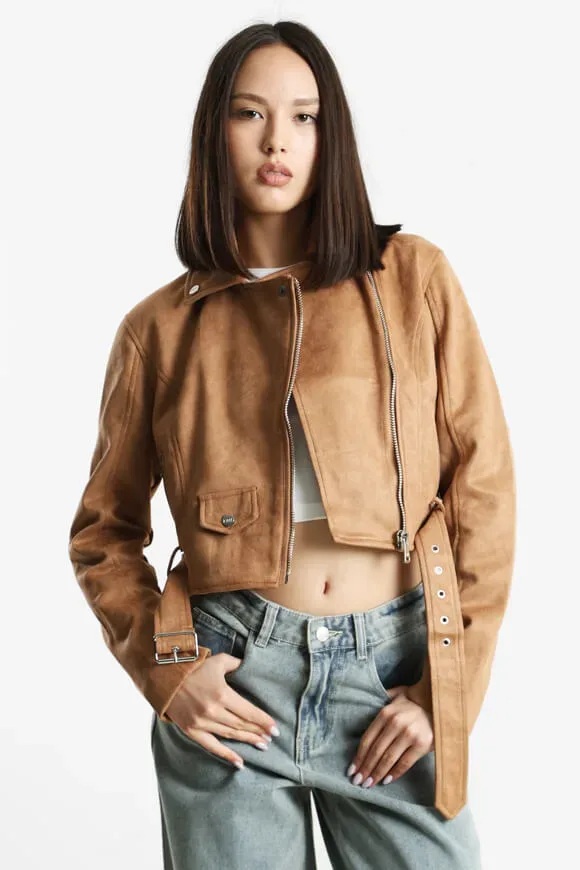 Tally Weijl Crop Kunstwildleder Jacke - Camel M Damen