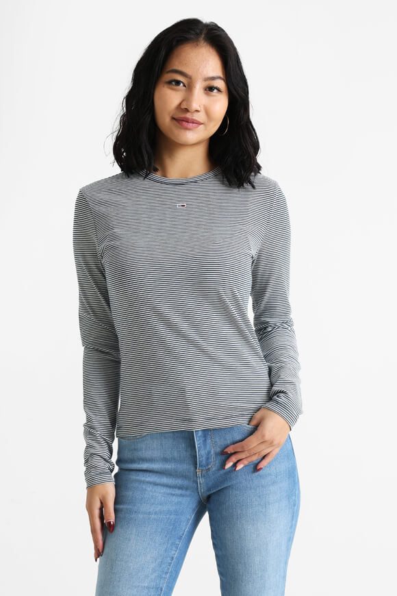 Tommy Jeans Stripe Essential Langarmshirt - Dark Night Navy M Damen
