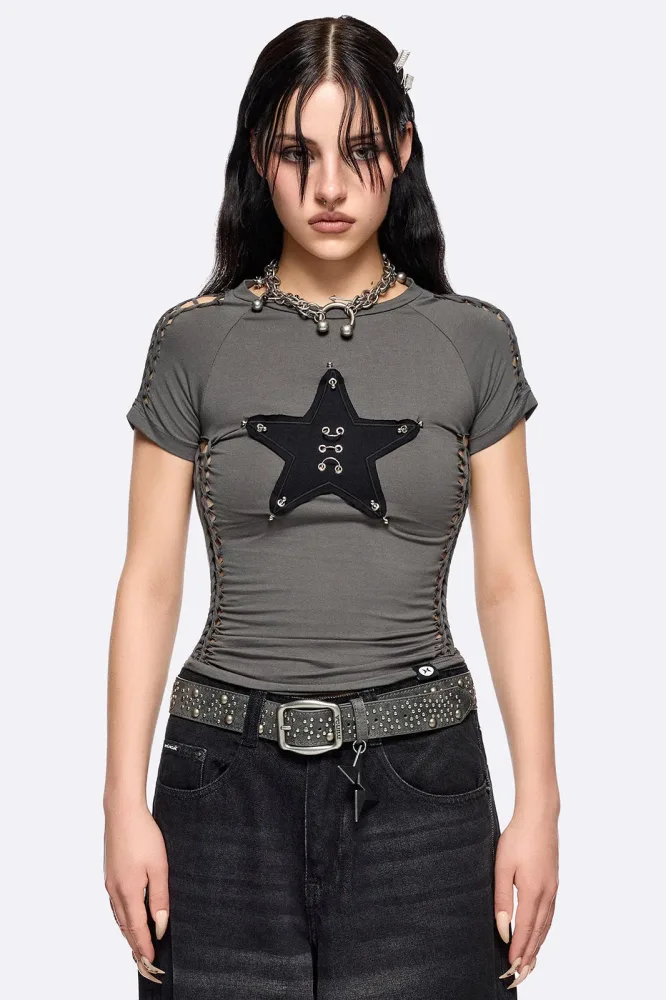 Minga London Astrea Crop T-Shirt - Dark Grey M Damen