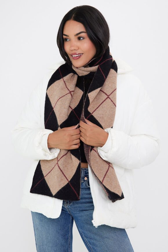 My Accessories London Argyke Schal - Black + Beige + Bordeaux Einheitsgroesse Damen