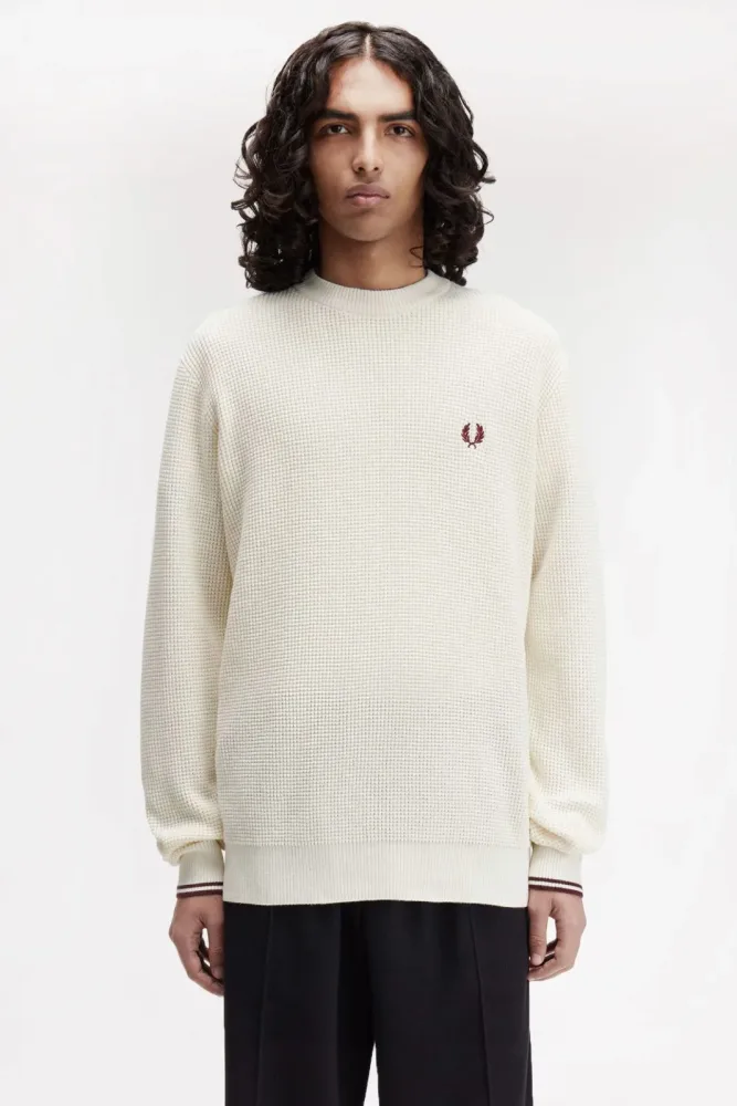 Fred Perry Strickpullover aus Waffelstoff - Offwhite L Herren