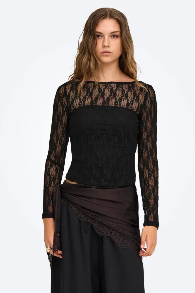Only ONLNIKITA Spitzen Langarmshirt - Black S Damen