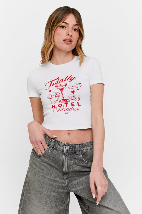 Tally Weijl Crop T-Shirt - White S Damen