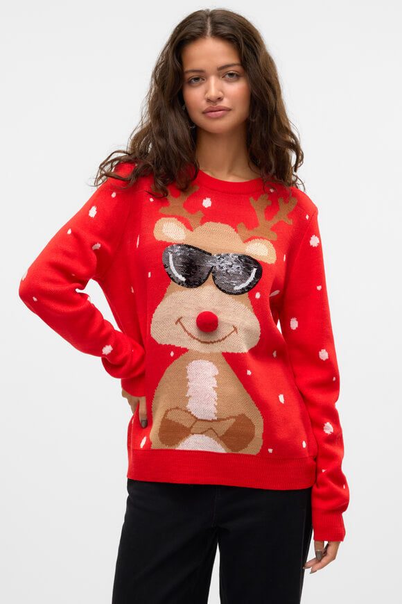 Vero Moda Newtinsel Weihnachtsstrickpullover - Chinese Red S Damen