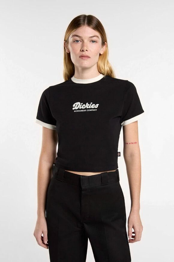 Dickies Ringer Lewistown Crop T-Shirt - Black M Damen
