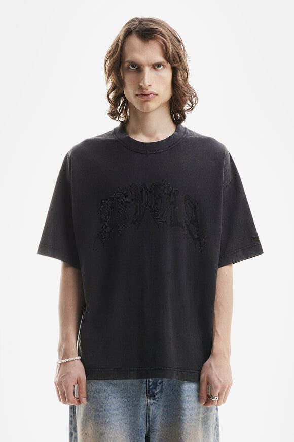 Favela Ribcage Rhinestone Oversize T-Shirt - Black Washed L Herren