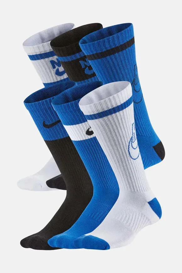 Nike Sechserpack Socken - Blue + Black + White EU38-42 Kids