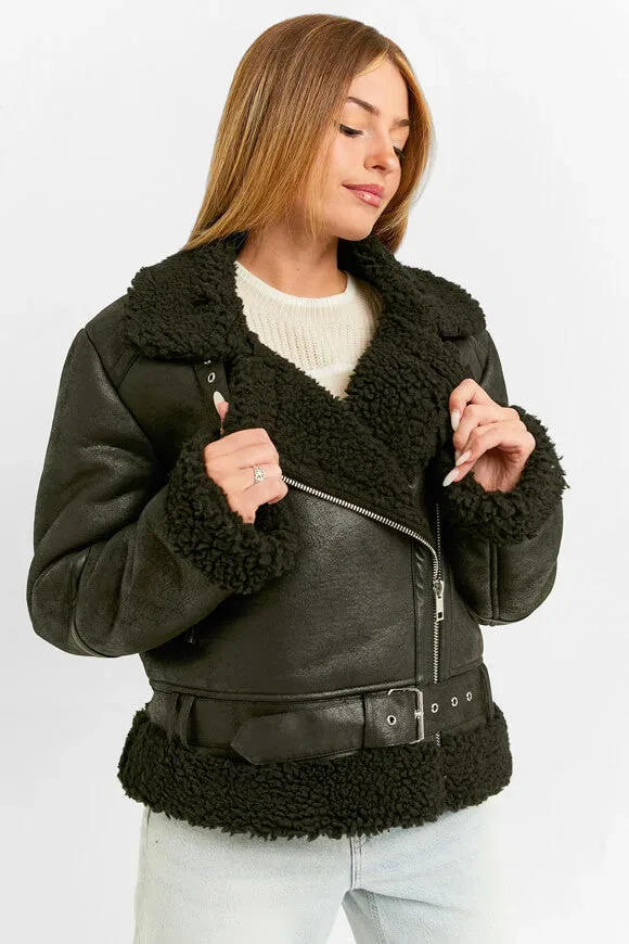 Tally Weijl Oversize Shearling Jacke - Black S Damen
