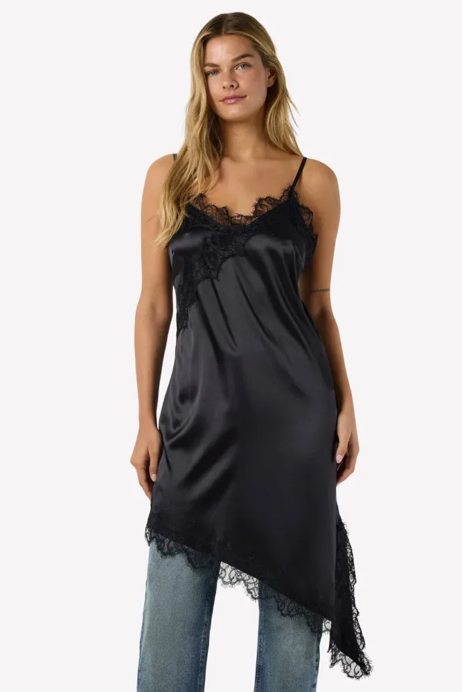 Noisy May NMSOFIE Asymmetrisches Satinkleid - Black S Damen
