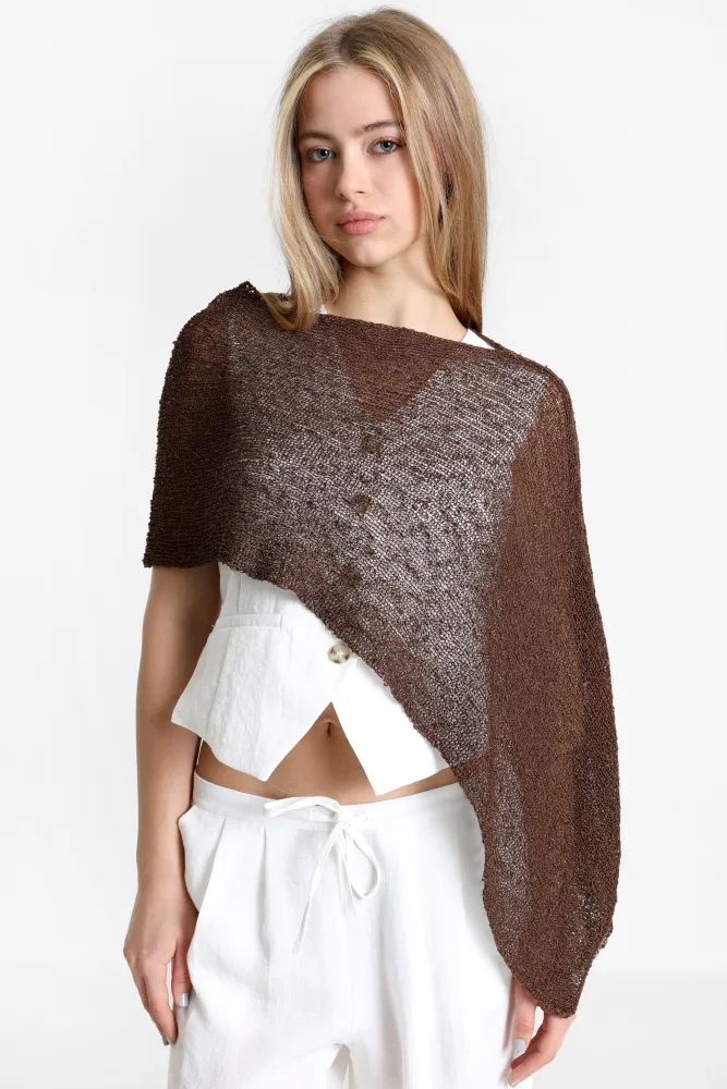 My Accessories London Asymmetrischer Häkelponcho - Brown Einheitsgroesse Damen