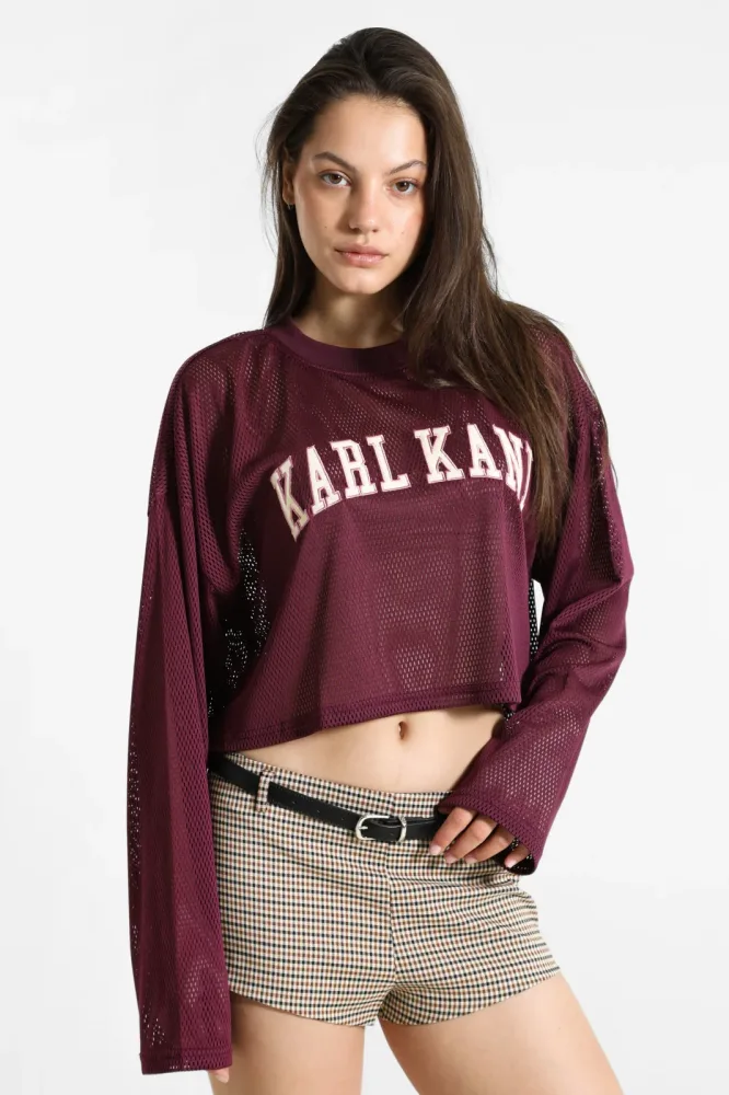 Karl Kani Crop Mesh Langarmshirt - Plum S Damen