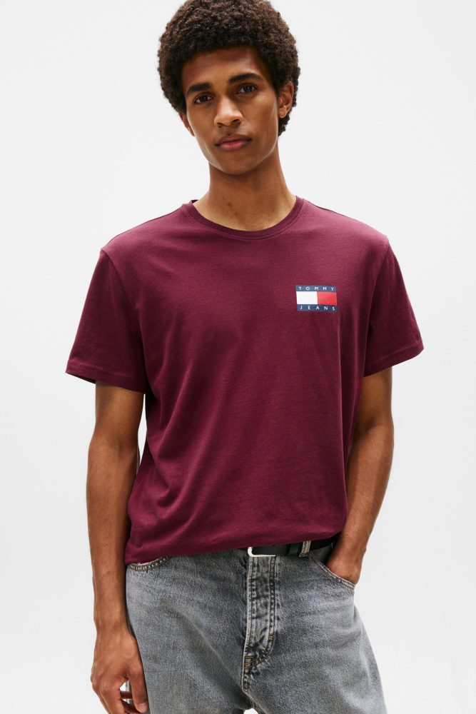 Tommy Jeans Essential Flag T-Shirt - Red Wine M Herren