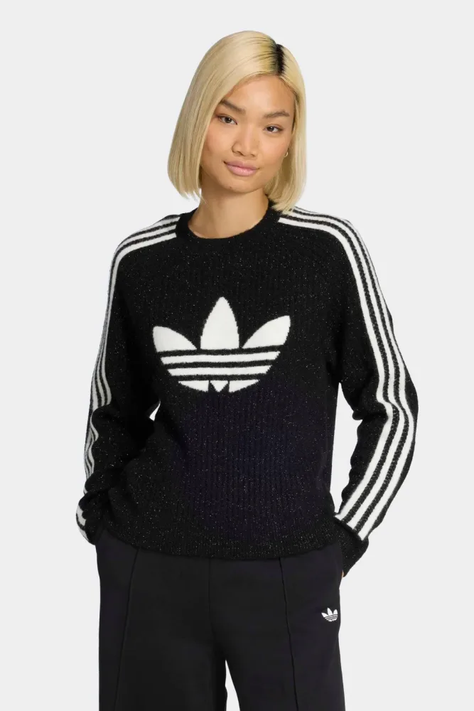 Adidas Originals Lurex gerippter Strickpullover - Black M Damen