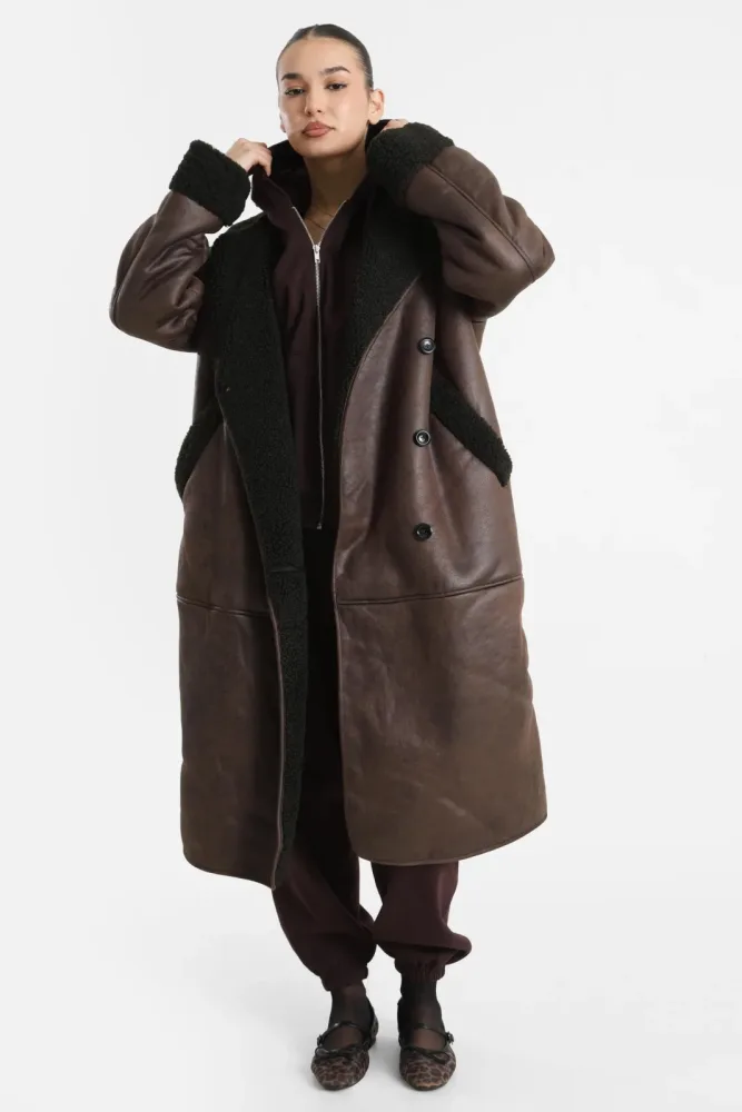 Only ONLOFELIA Shearling Mantel - Chocolate Torte XS Damen