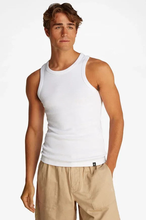 Calvin Klein Jeans Geripptes Tanktop - Bright White M Herren