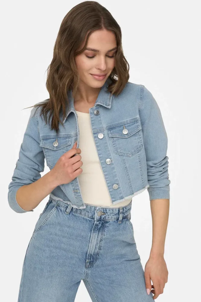 Only Wonder Crop Jeansjacke - Light Blue Denim XS Damen