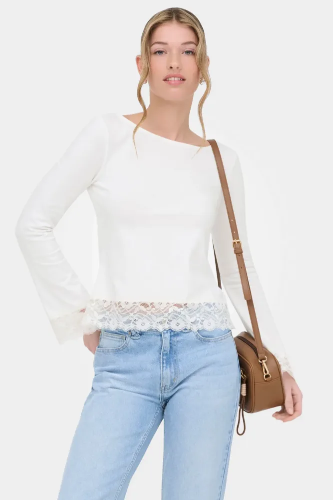 Only ONLLIVE Langarmshirt - Cloud Dancer M Damen
