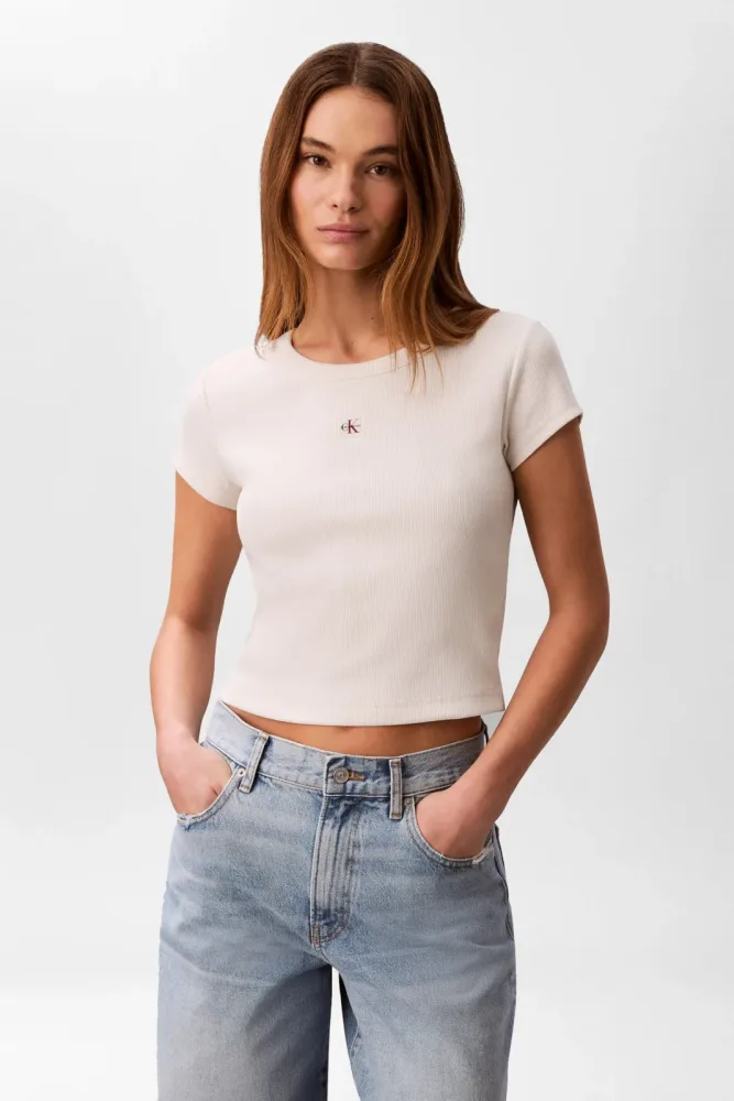 Calvin Klein Jeans Geripptes Crop T-Shirt - Calico S Damen
