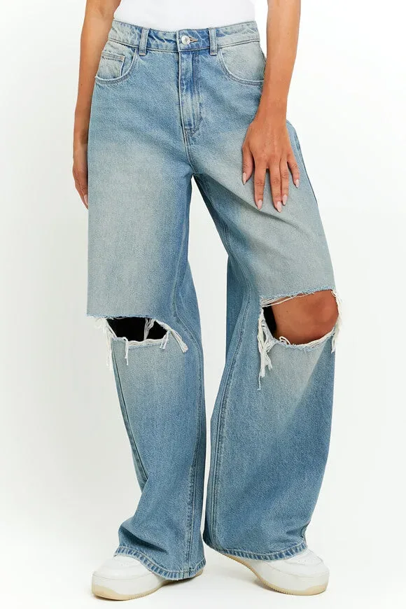 Tally Weijl Wide Leg Jeans - Blue Medium Wash 34 Damen