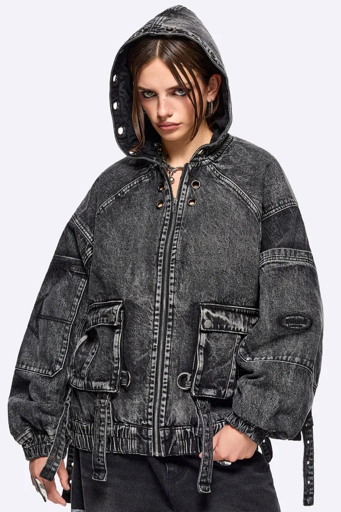 Minga London Zade Oversize Jeansjacke - Black Washed S/M Damen