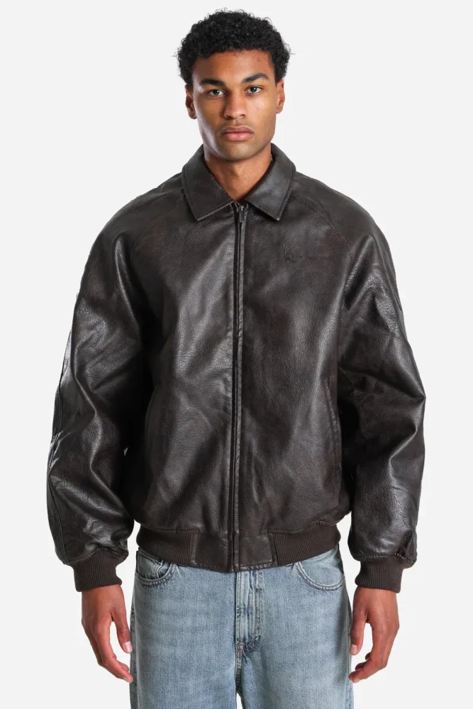 Karl Kani Bomber Kunstlederjacke - Dark Brown M Herren