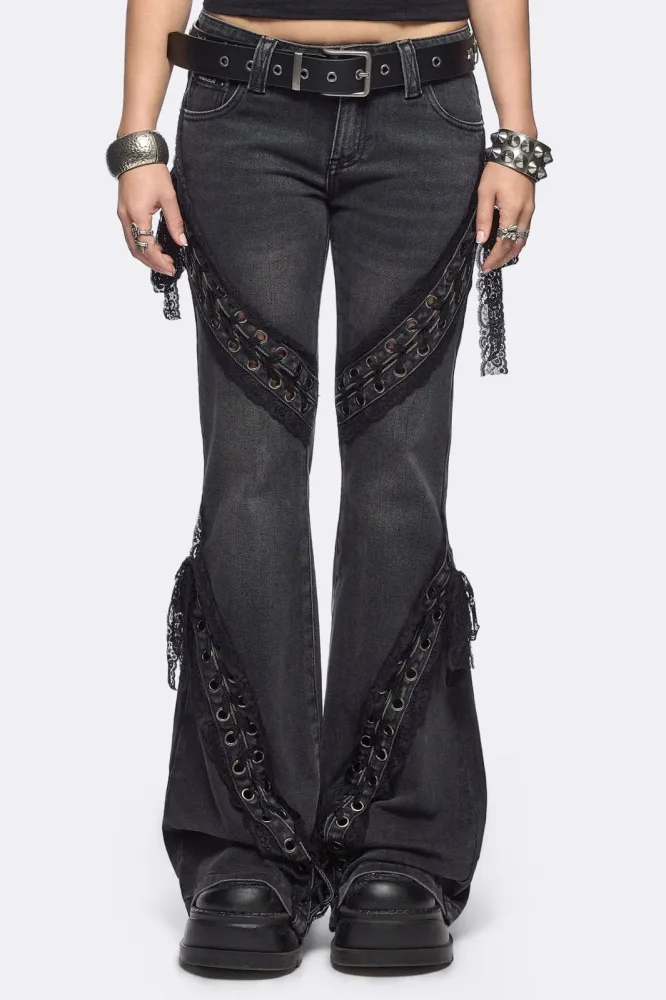 Minga London Dreya Flared Jeans - Black Washed 26 Damen