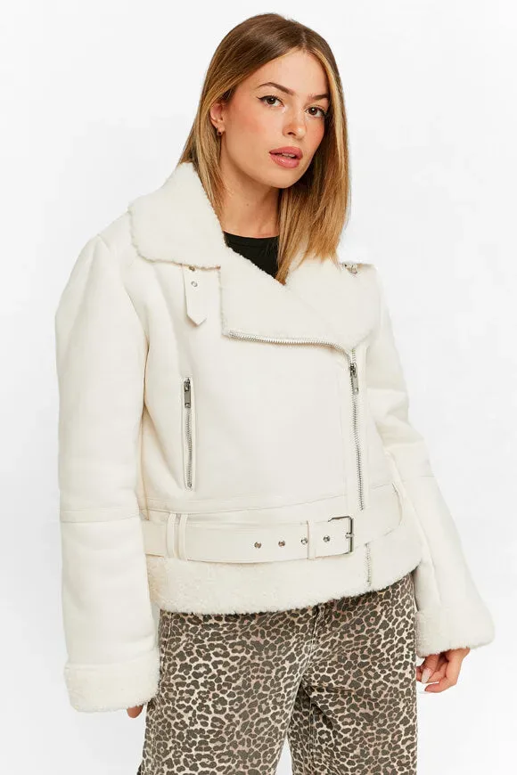 Tally Weijl Oversize Shearling Jacke - Offwhite S Damen